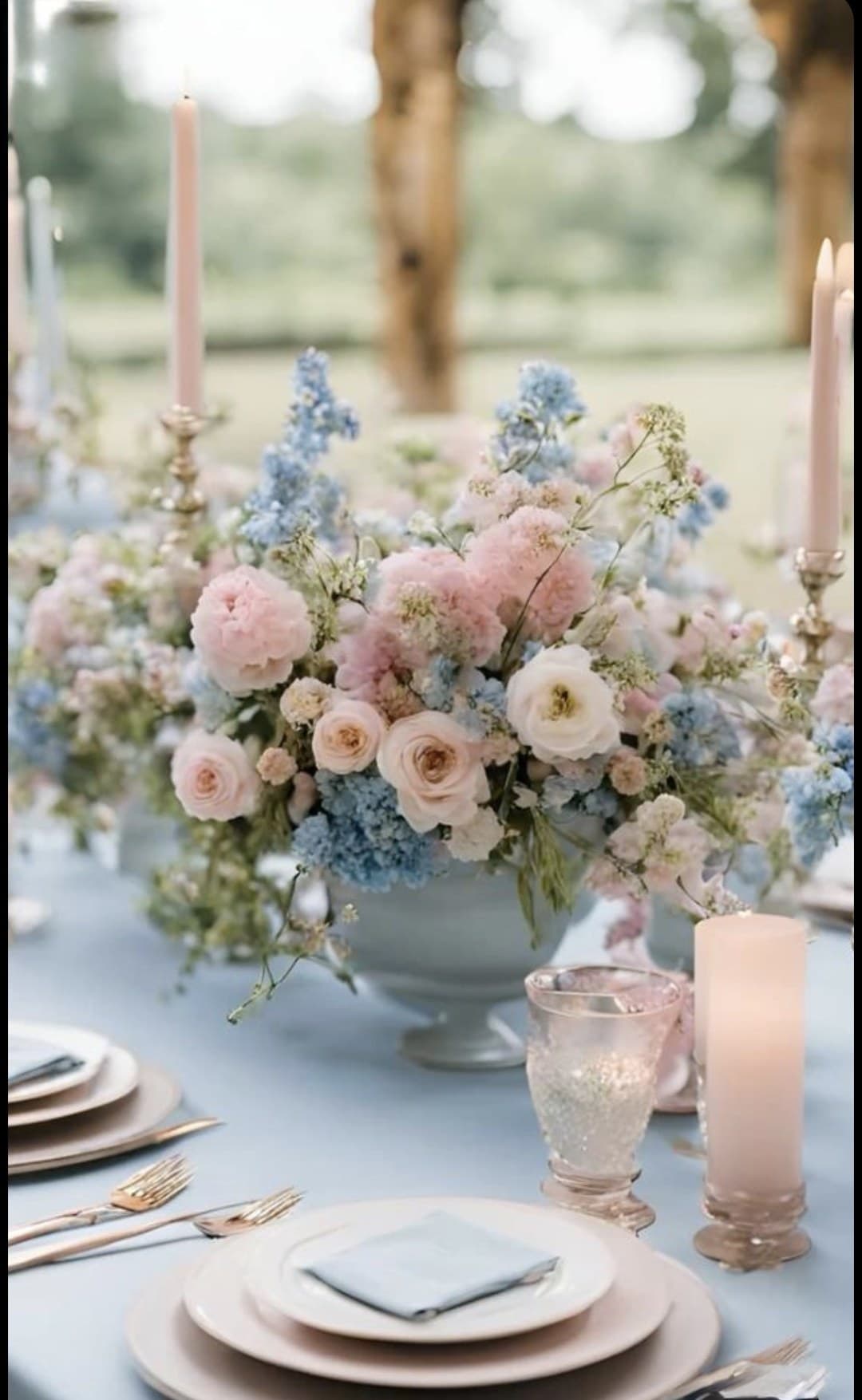 Pink & Blue Garden Urn — Day Dream Affairs garden centerpiece